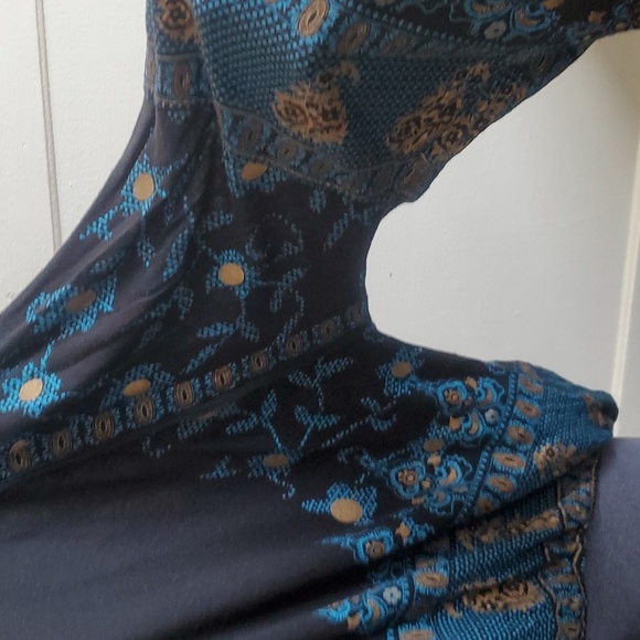 Free People - Black And Gold Medallion Peasant Boho Blouse Size L - Picture 3 of 9